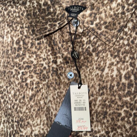 Talbots Women’s Animal Print 3/4 Sleeve Shirt Button Front Brown Size 20W NWT - Picture 4 of 5